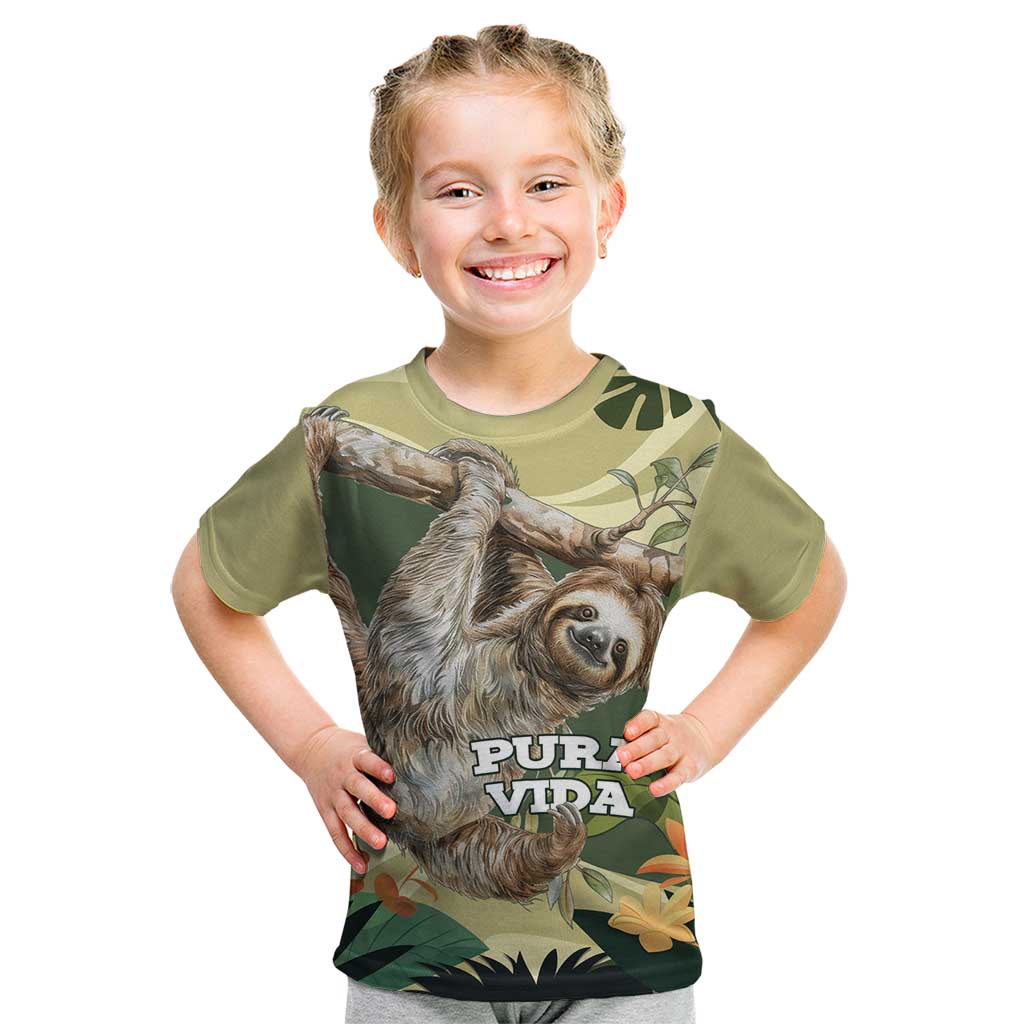 Pura Vida Costa Rica Sloth Kid T Shirt Tropical Flowers Vintage Color - Wonder Print Shop