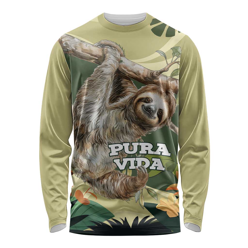 Pura Vida Costa Rica Sloth Long Sleeve Shirt Tropical Flowers Vintage Color - Wonder Print Shop