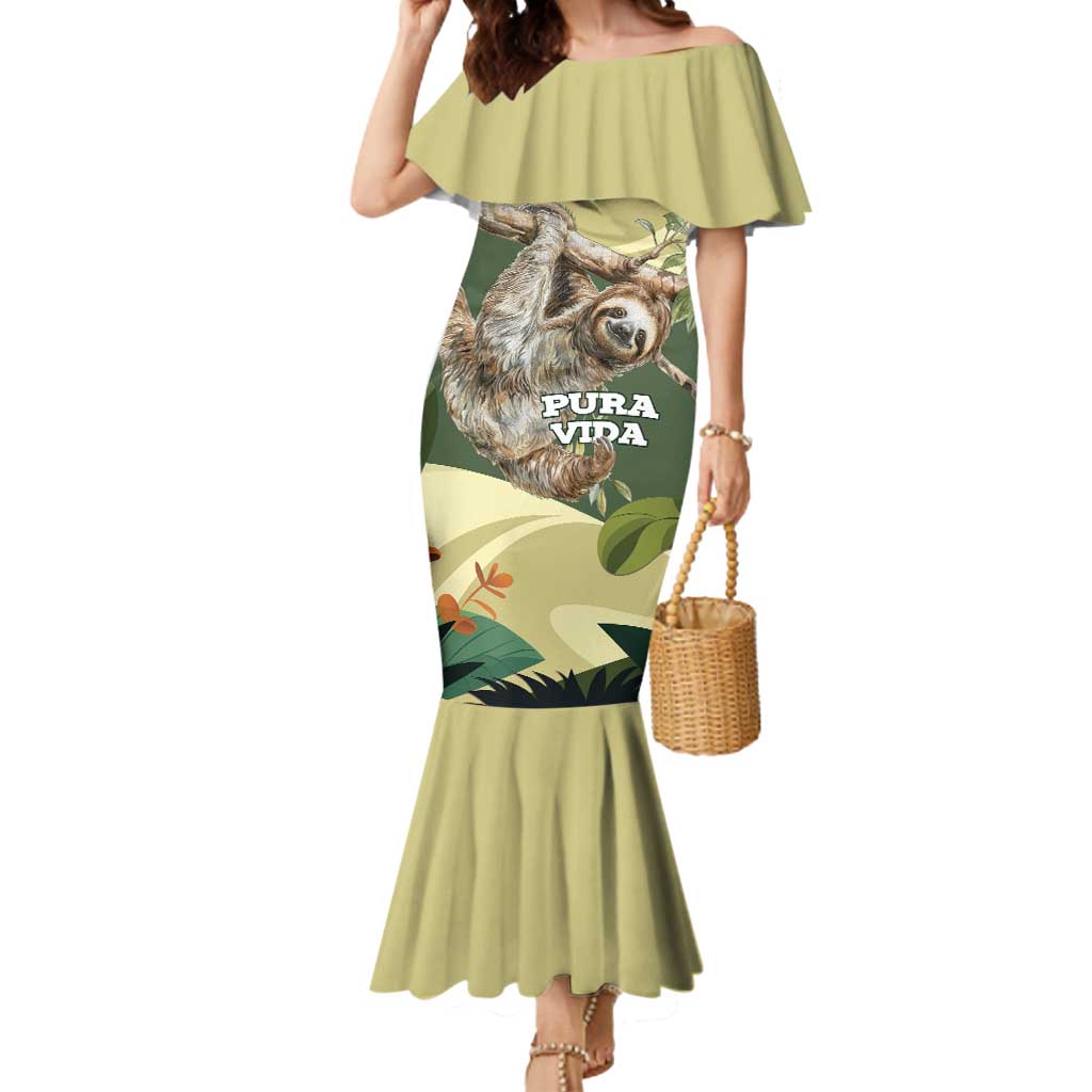 Pura Vida Costa Rica Sloth Mermaid Dress Tropical Flowers Vintage Color - Wonder Print Shop