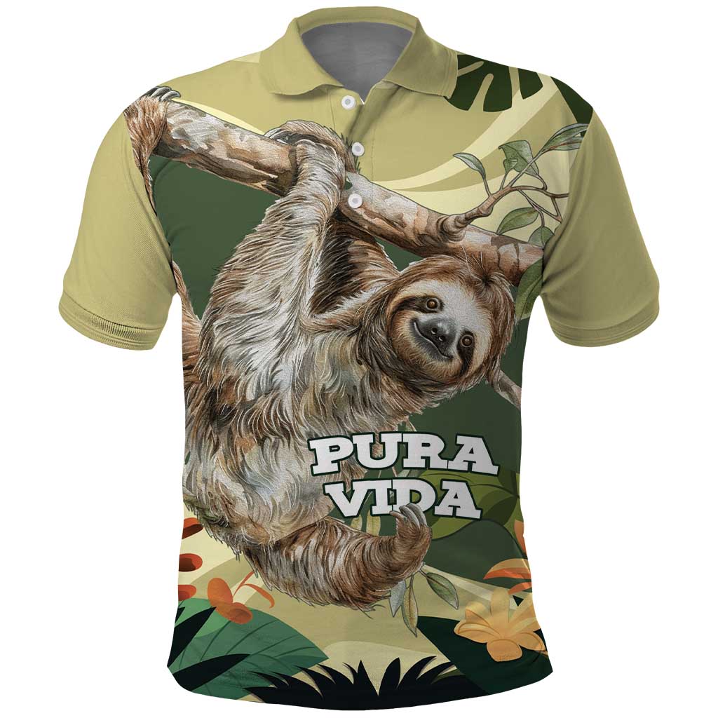 Pura Vida Costa Rica Sloth Polo Shirt Tropical Flowers Vintage Color - Wonder Print Shop