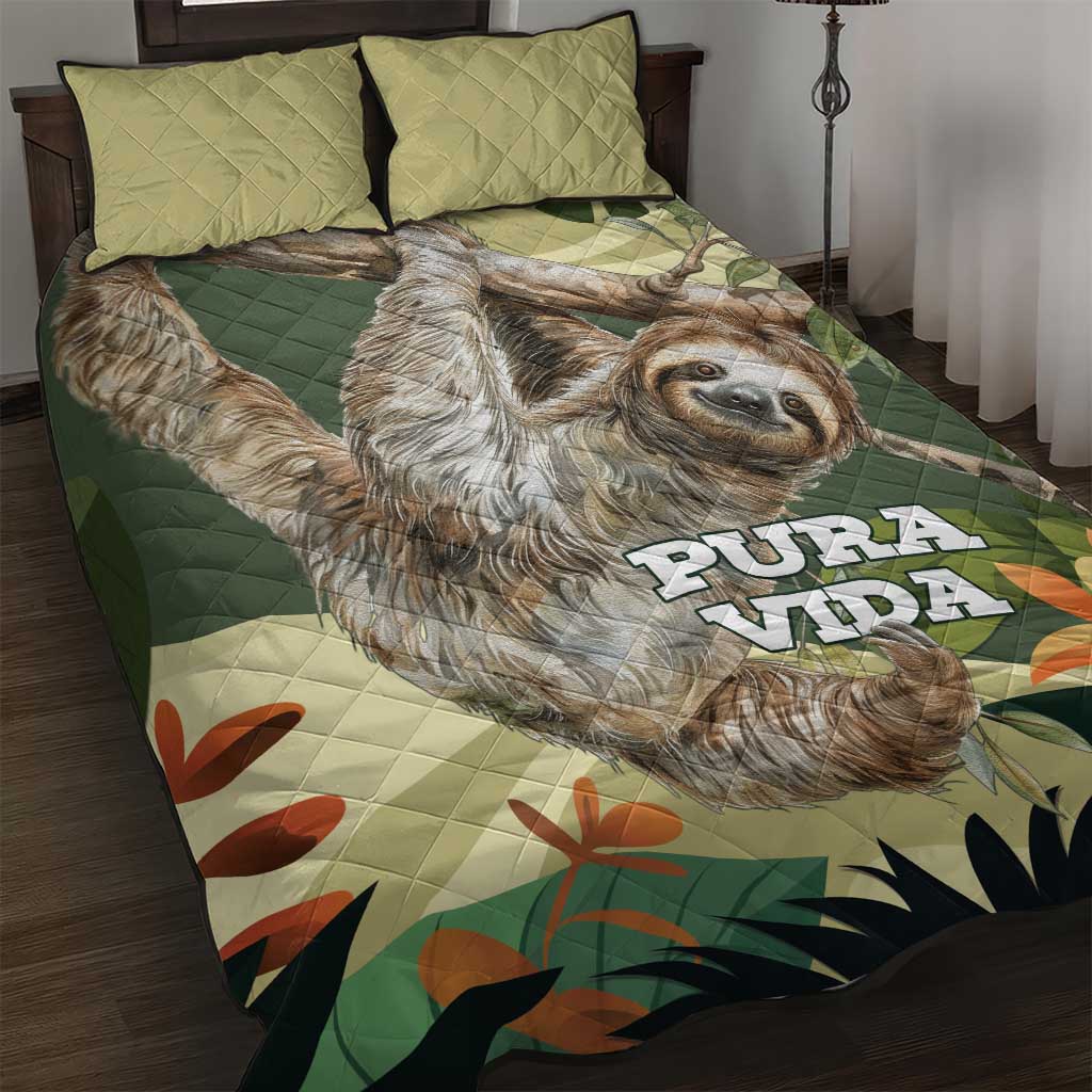 Pura Vida Costa Rica Sloth Quilt Bed Set Tropical Flowers Vintage Color - Wonder Print Shop