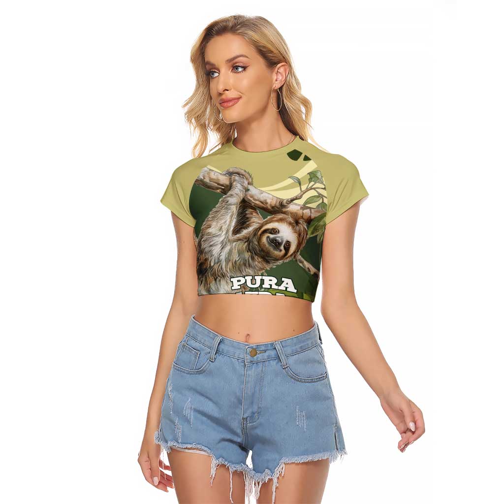 Pura Vida Costa Rica Sloth Raglan Cropped T Shirt Tropical Flowers Vintage Color - Wonder Print Shop