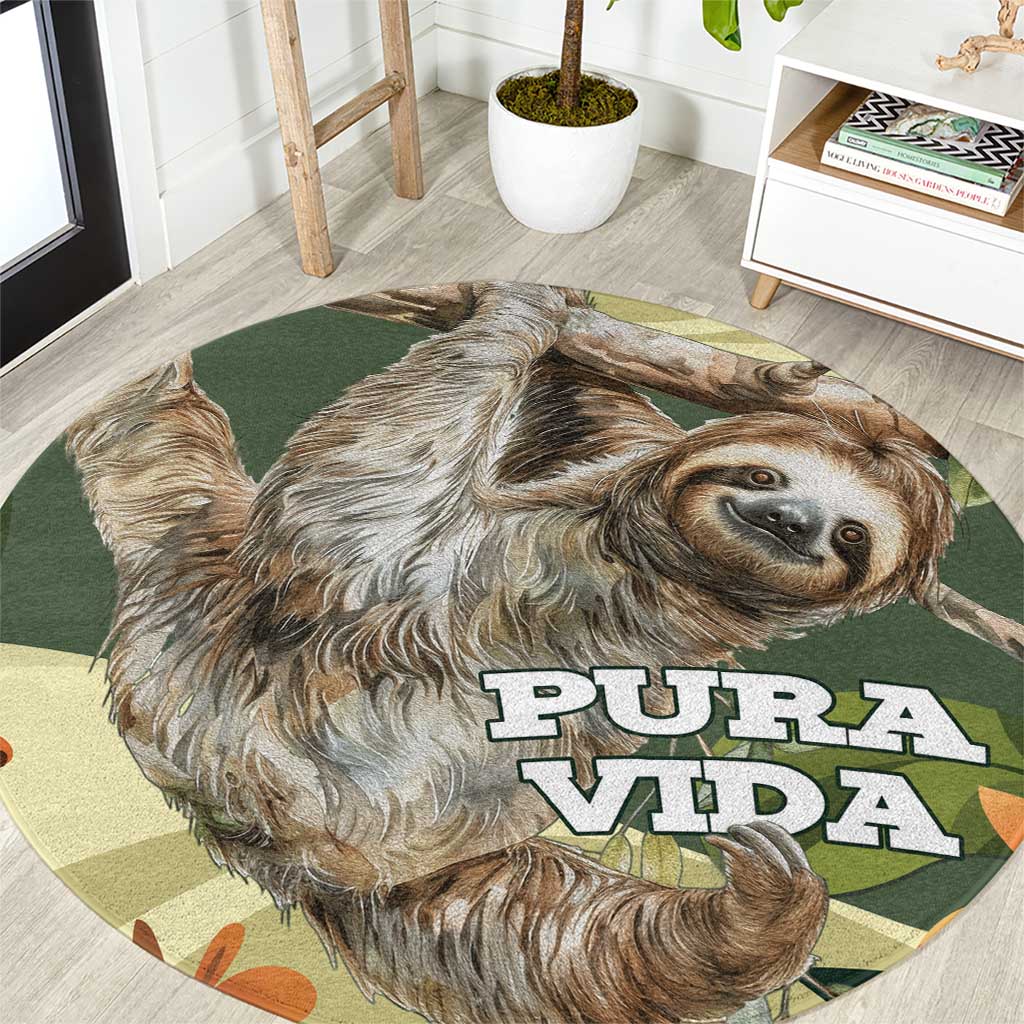 Pura Vida Costa Rica Sloth Round Carpet Tropical Flowers Vintage Color