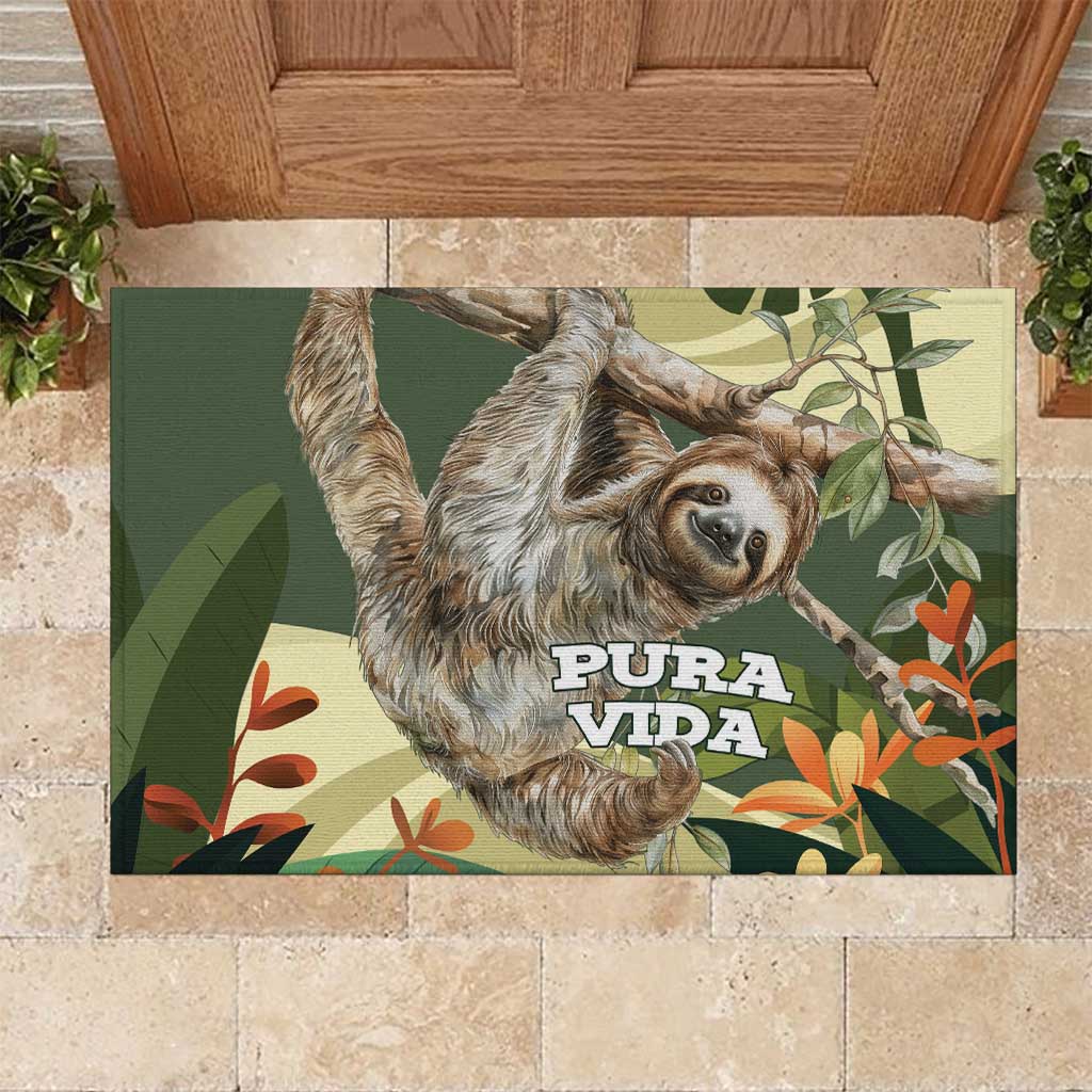 Pura Vida Costa Rica Sloth Rubber Doormat Tropical Flowers Vintage Color - Wonder Print Shop