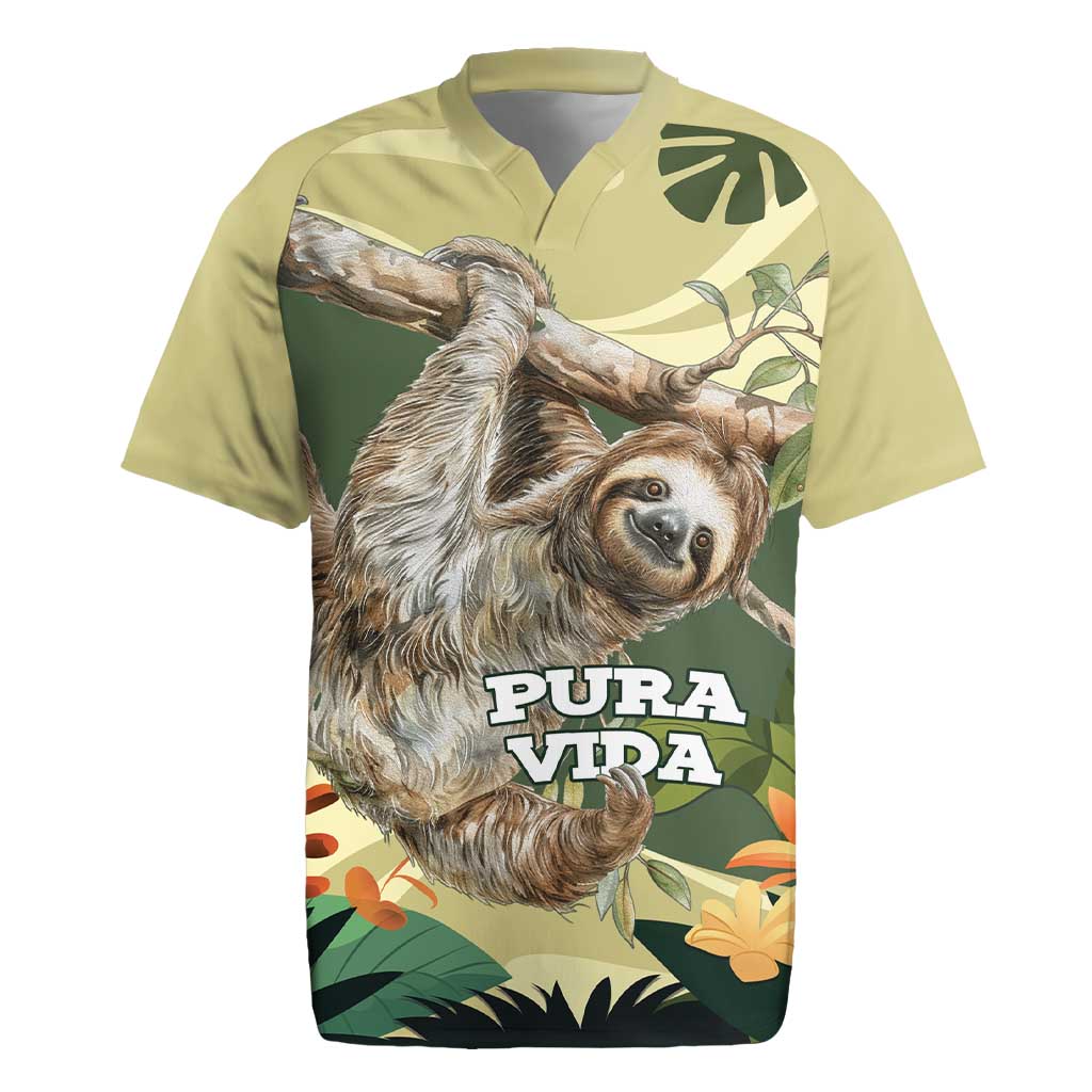 Pura Vida Costa Rica Sloth Rugby Jersey Tropical Flowers Vintage Color - Wonder Print Shop