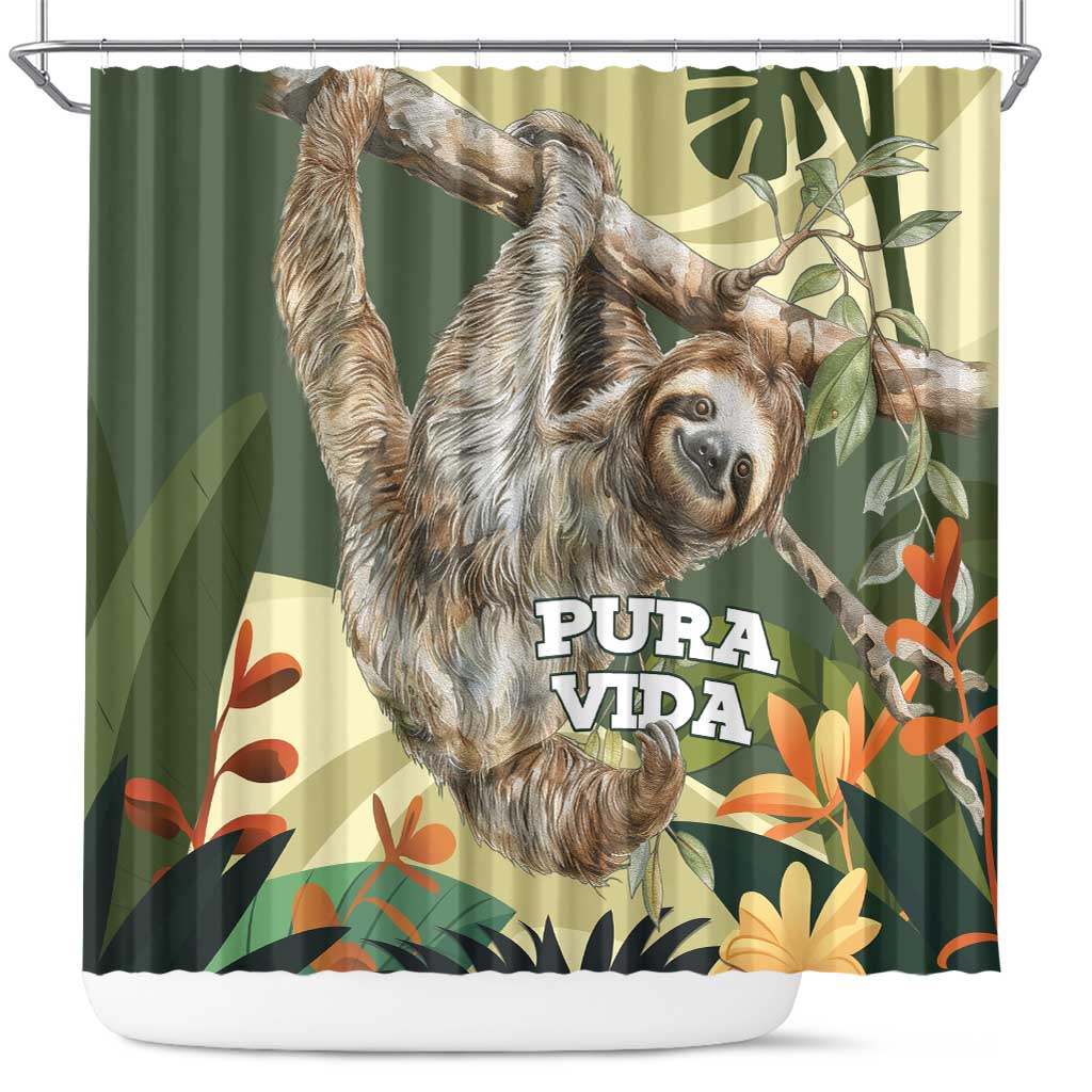 Pura Vida Costa Rica Sloth Shower Curtain Tropical Flowers Vintage Color