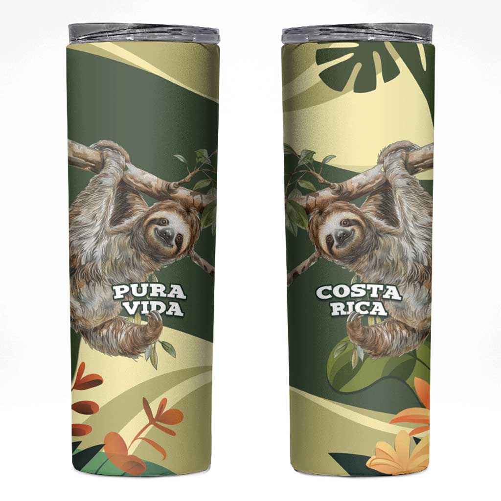 Pura Vida Costa Rica Sloth Skinny Tumbler Tropical Flowers Vintage Color - Wonder Print Shop