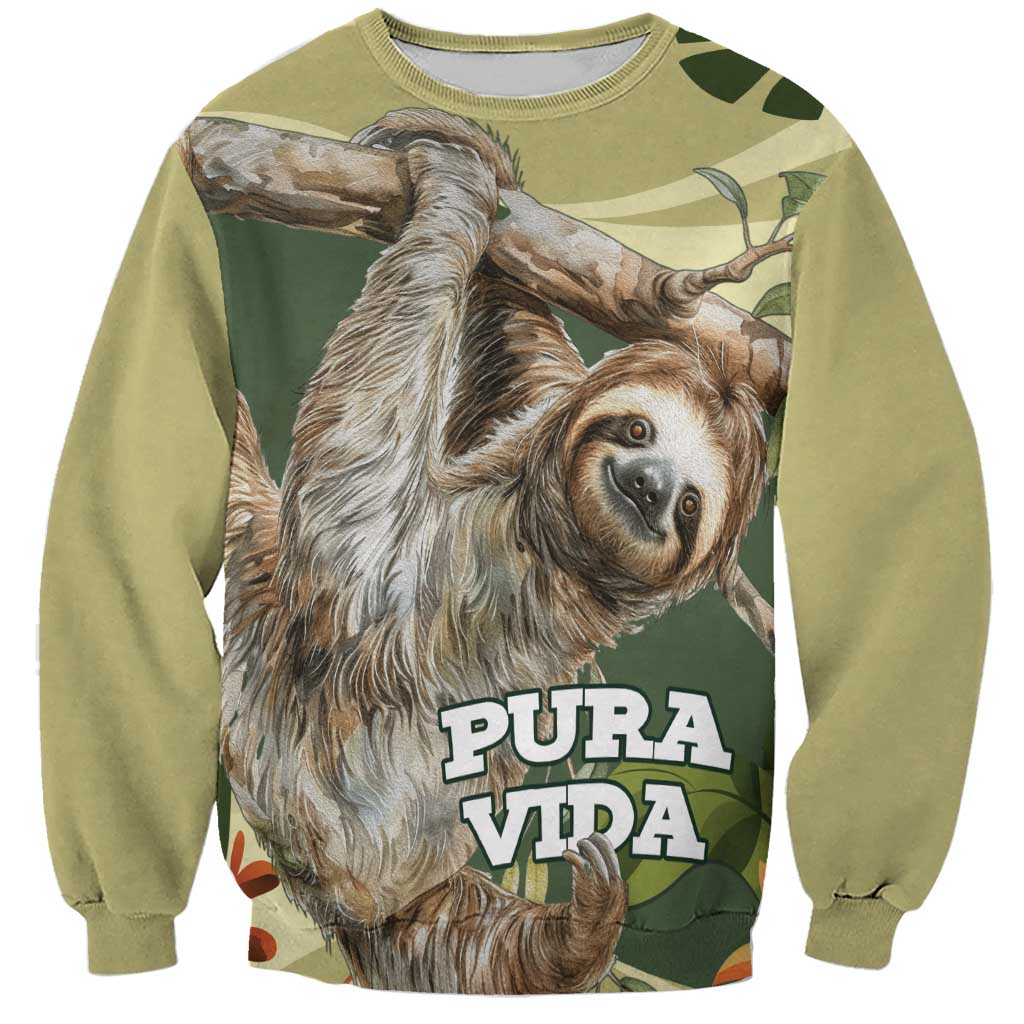 Pura Vida Costa Rica Sloth Sweatshirt Tropical Flowers Vintage Color - Wonder Print Shop