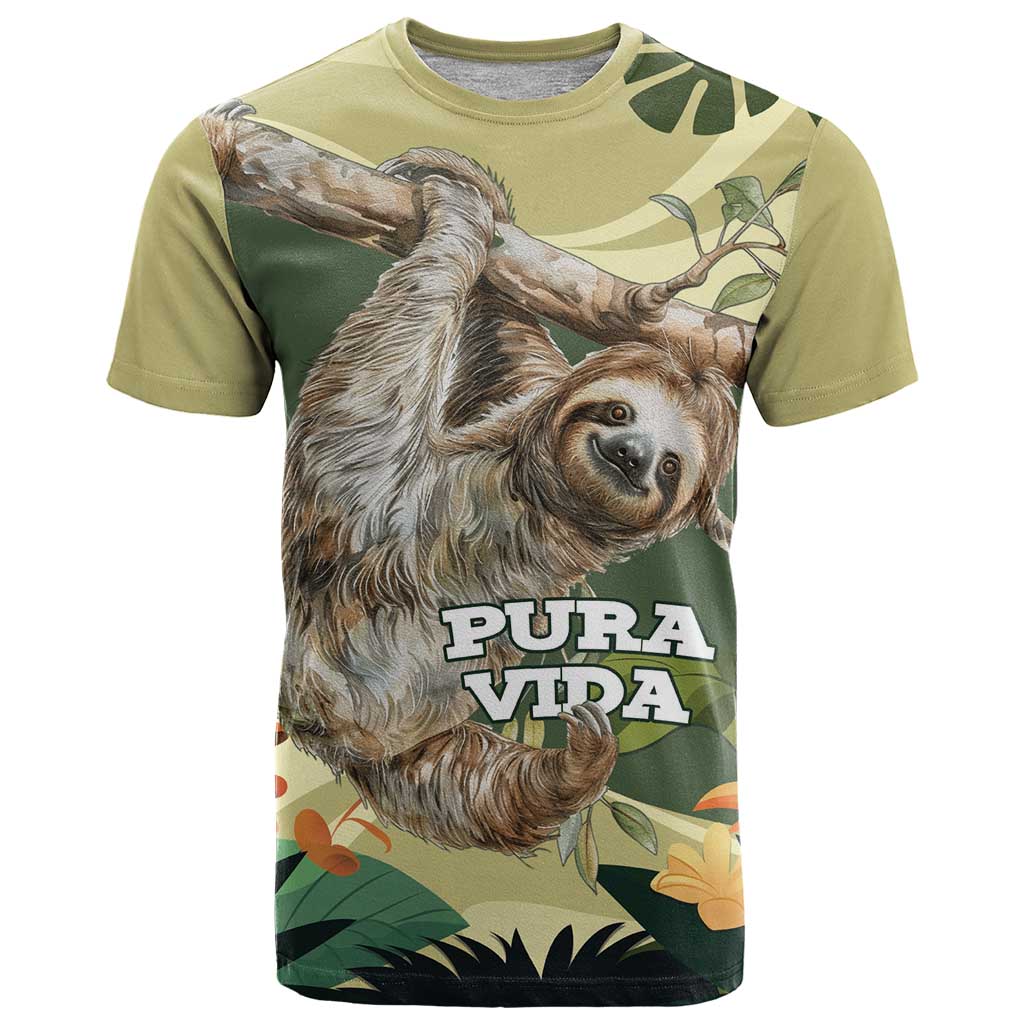 Pura Vida Costa Rica Sloth T Shirt Tropical Flowers Vintage Color - Wonder Print Shop