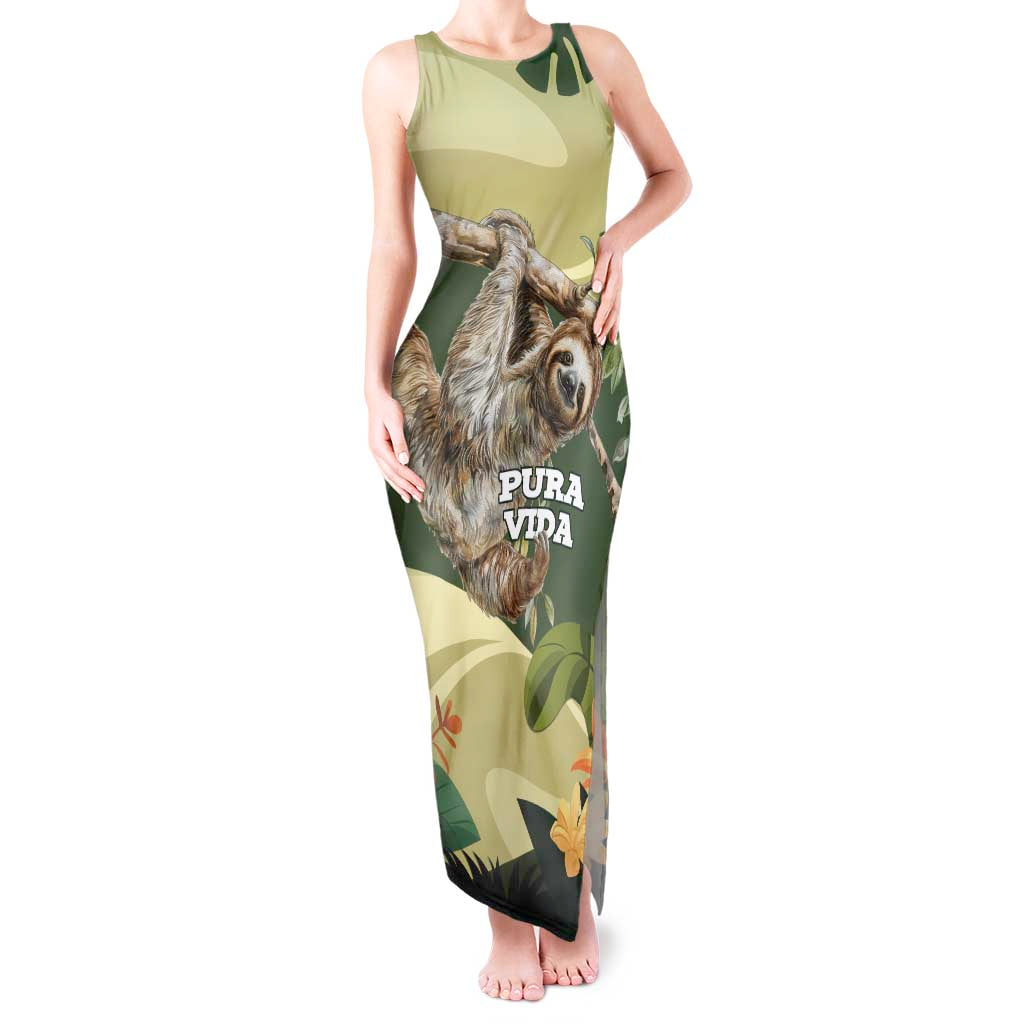 Pura Vida Costa Rica Sloth Tank Maxi Dress Tropical Flowers Vintage Color - Wonder Print Shop