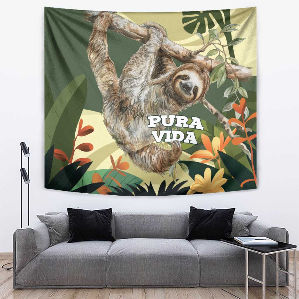 Pura Vida Costa Rica Sloth Tapestry Tropical Flowers Vintage Color