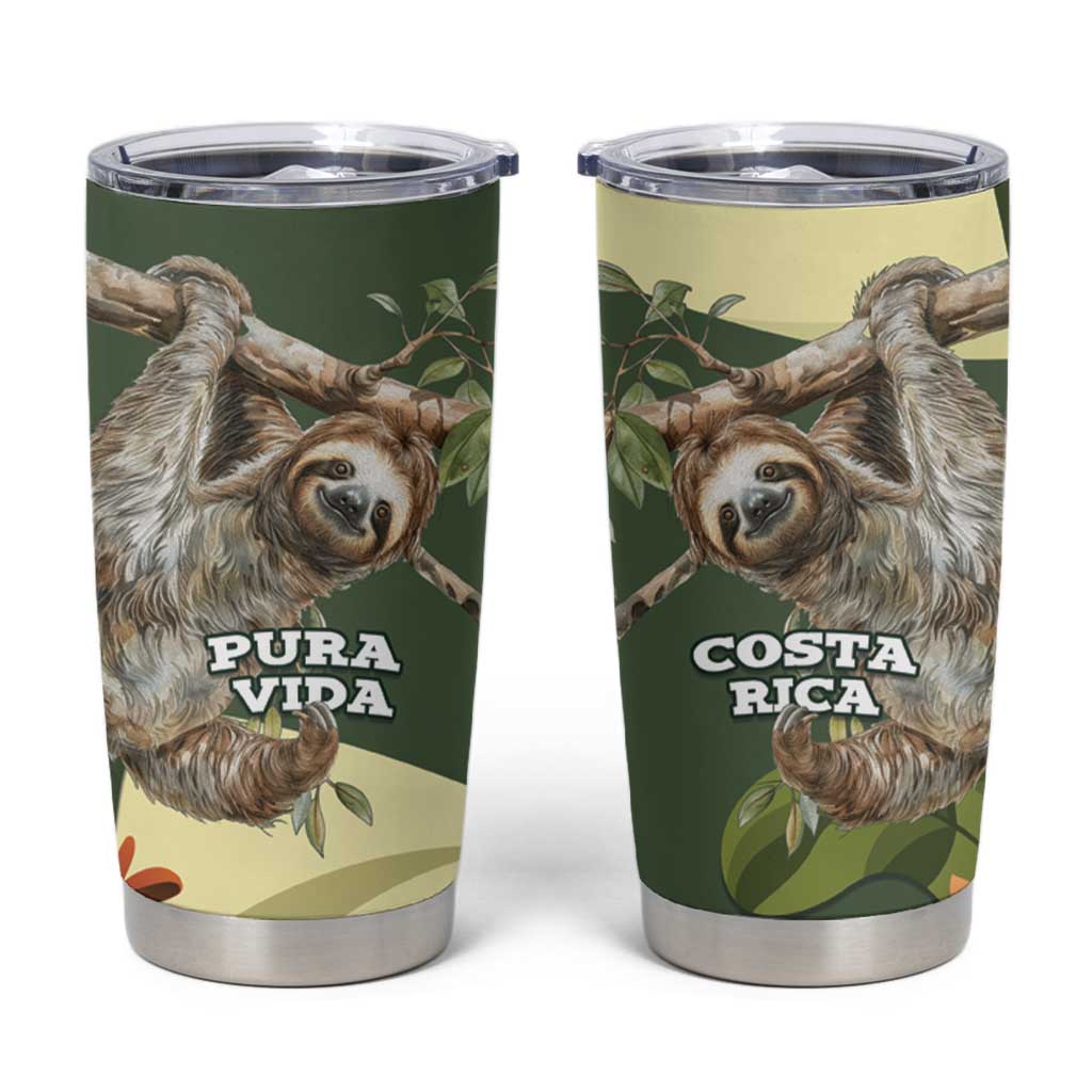 Pura Vida Costa Rica Sloth Tumbler Cup Tropical Flowers Vintage Color - Wonder Print Shop