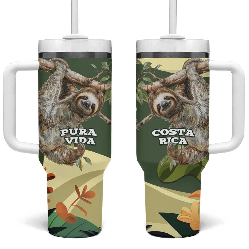 Pura Vida Costa Rica Sloth Tumbler With Handle Tropical Flowers Vintage Color - Wonder Print Shop