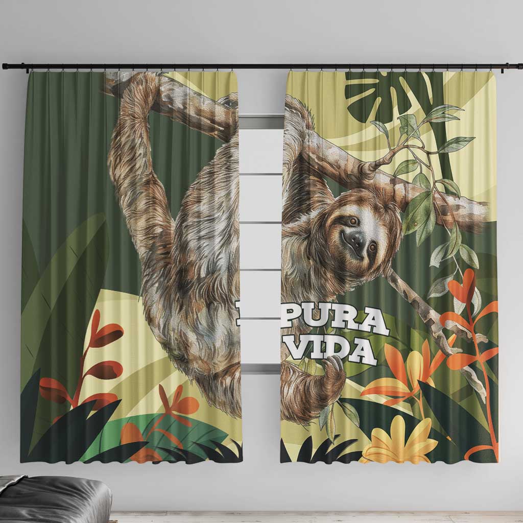 Pura Vida Costa Rica Sloth Window Curtain Tropical Flowers Vintage Color - Wonder Print Shop