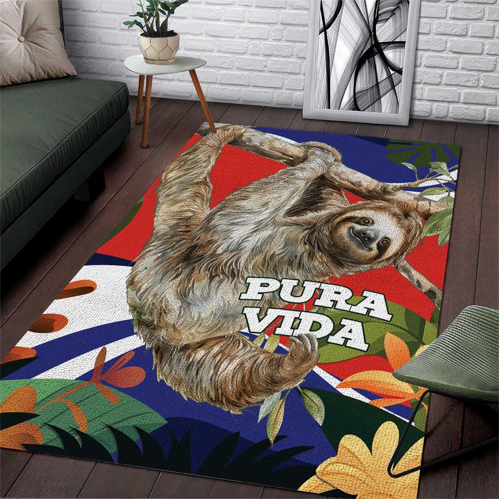 Pura Vida Costa Rica Sloth Area Rug Tropical Flowers Flag Color - Wonder Print Shop