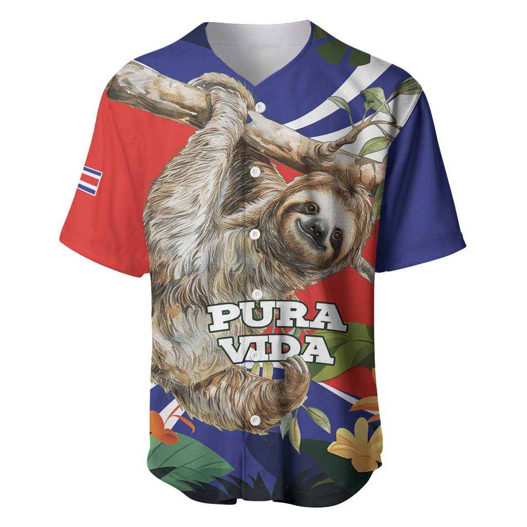 Pura Vida Costa Rica Sloth Baseball Jersey Tropical Flowers Flag Color - Wonder Print Shop