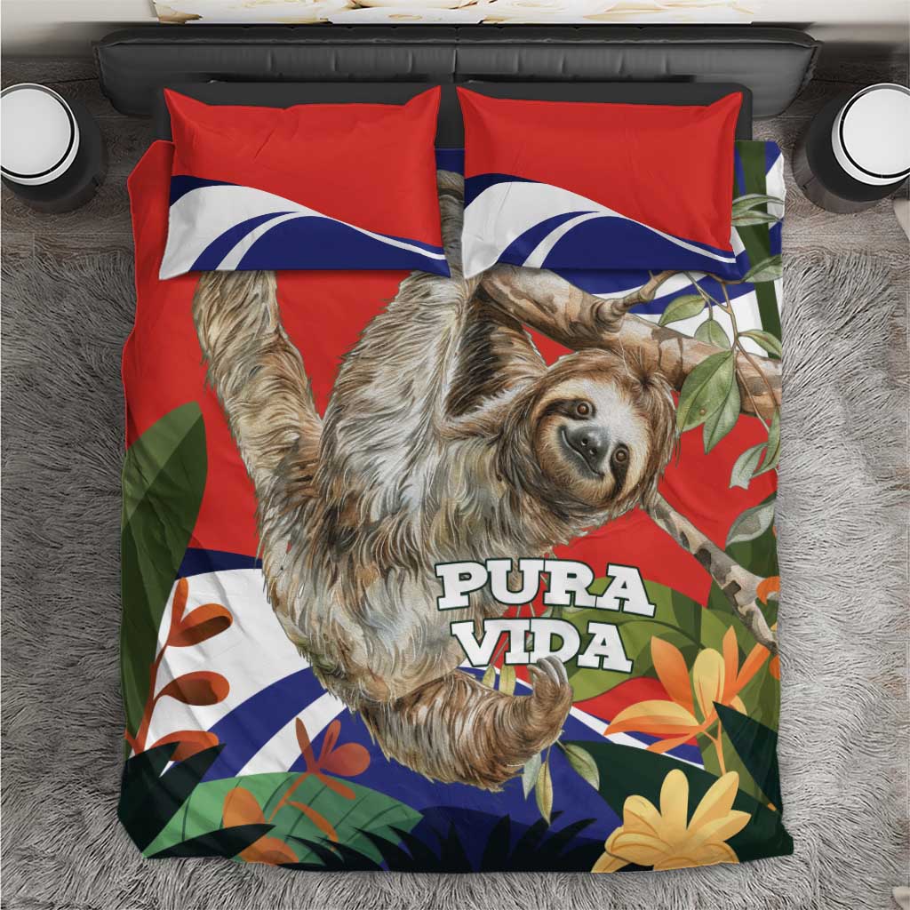 Pura Vida Costa Rica Sloth Bedding Set Tropical Flowers Flag Color - Wonder Print Shop