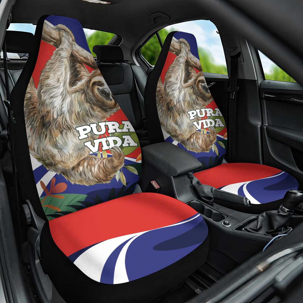 Pura Vida Costa Rica Sloth Car Seat Cover Tropical Flowers Flag Color - Wonder Print Shop