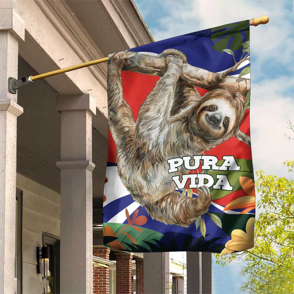 Pura Vida Costa Rica Sloth Garden Flag Tropical Flowers Flag Color - Wonder Print Shop