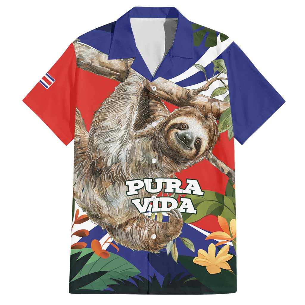 Pura Vida Costa Rica Sloth Hawaiian Shirt Tropical Flowers Flag Color - Wonder Print Shop