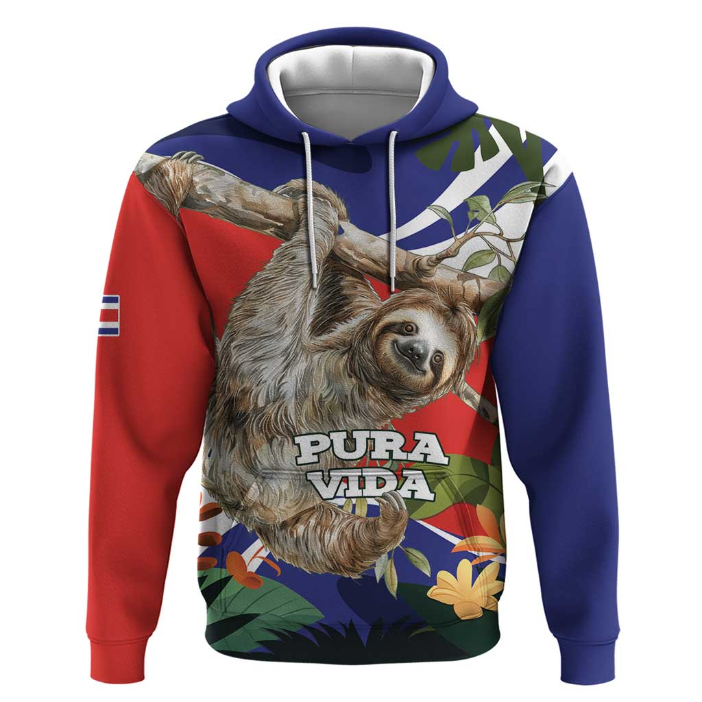 Pura Vida Costa Rica Sloth Hoodie Tropical Flowers Flag Color - Wonder Print Shop