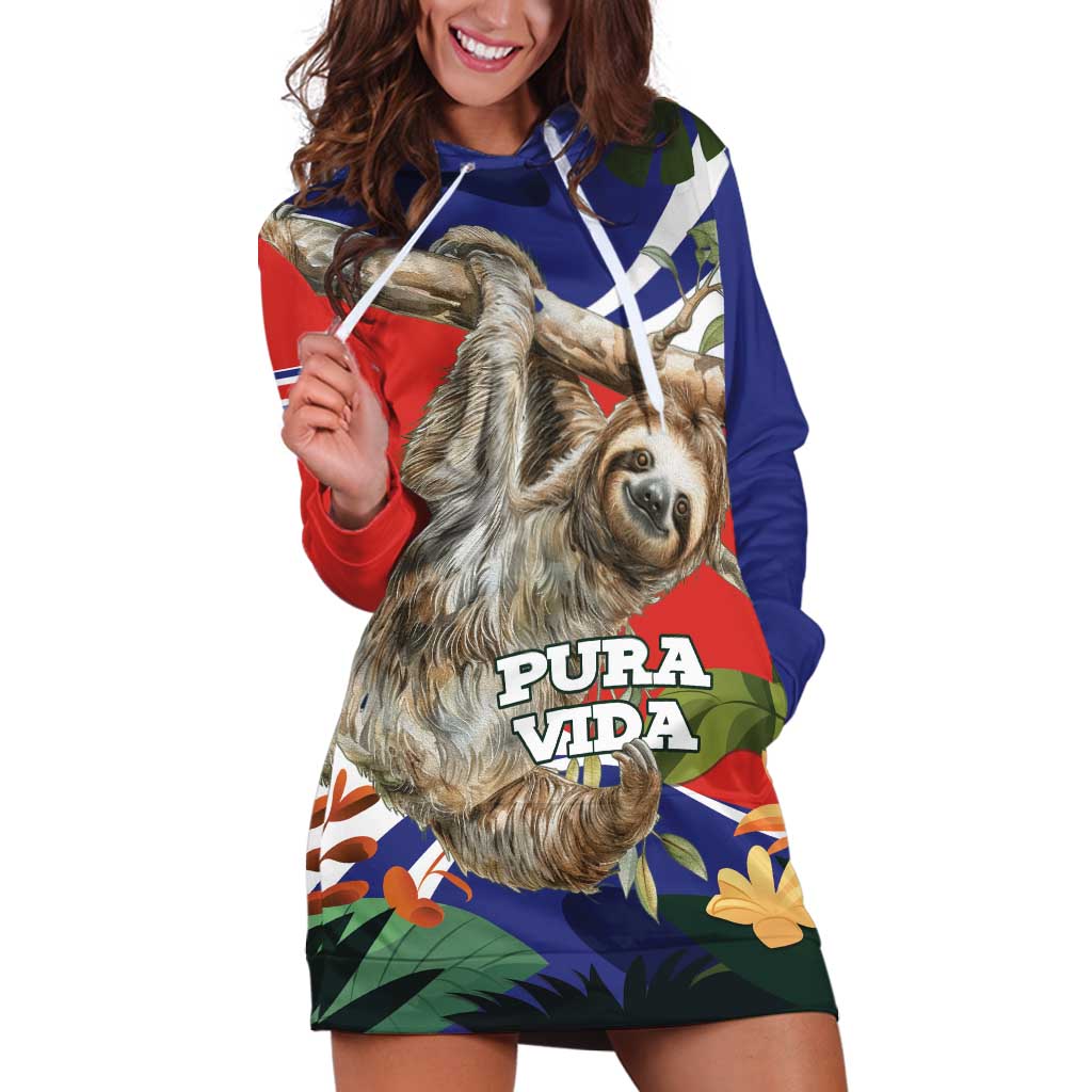 Pura Vida Costa Rica Sloth Hoodie Dress Tropical Flowers Flag Color - Wonder Print Shop