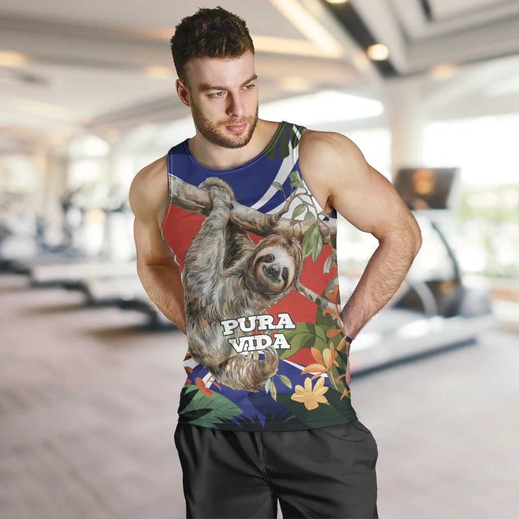 Pura Vida Costa Rica Sloth Men Tank Top Tropical Flowers Flag Color - Wonder Print Shop