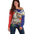 Pura Vida Costa Rica Sloth Off Shoulder Sweater Tropical Flowers Flag Color - Wonder Print Shop