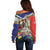 Pura Vida Costa Rica Sloth Off Shoulder Sweater Tropical Flowers Flag Color - Wonder Print Shop