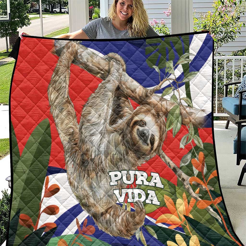 Pura Vida Costa Rica Sloth Quilt Tropical Flowers Flag Color