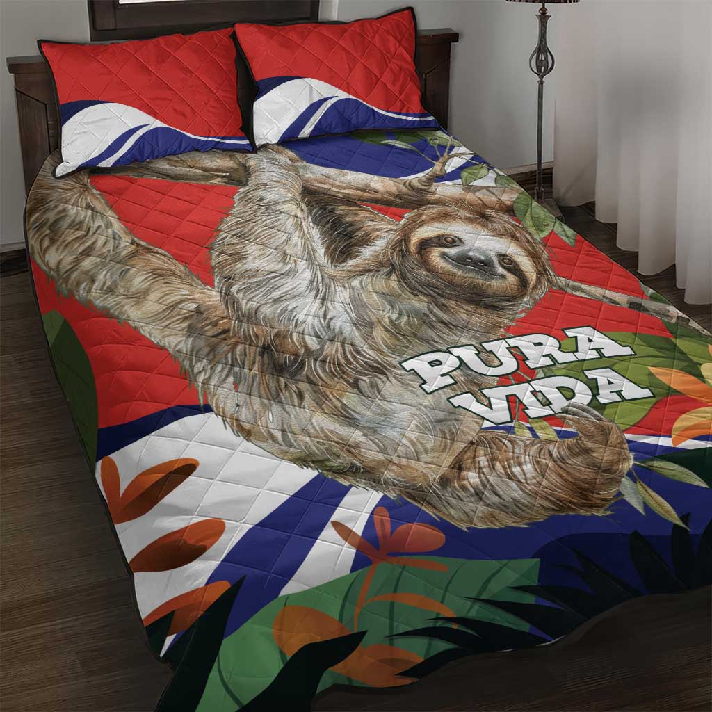 Pura Vida Costa Rica Sloth Quilt Bed Set Tropical Flowers Flag Color - Wonder Print Shop