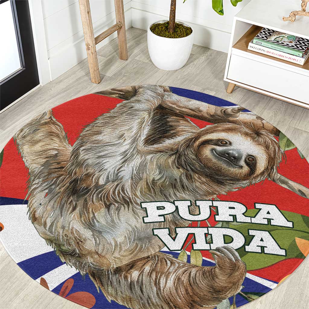 Pura Vida Costa Rica Sloth Round Carpet Tropical Flowers Flag Color