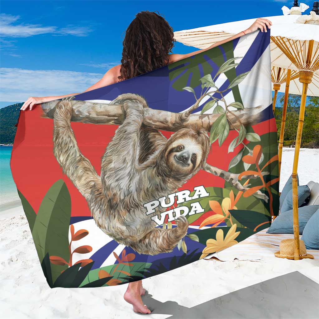 Pura Vida Costa Rica Sloth Sarong Tropical Flowers Flag Color - Wonder Print Shop