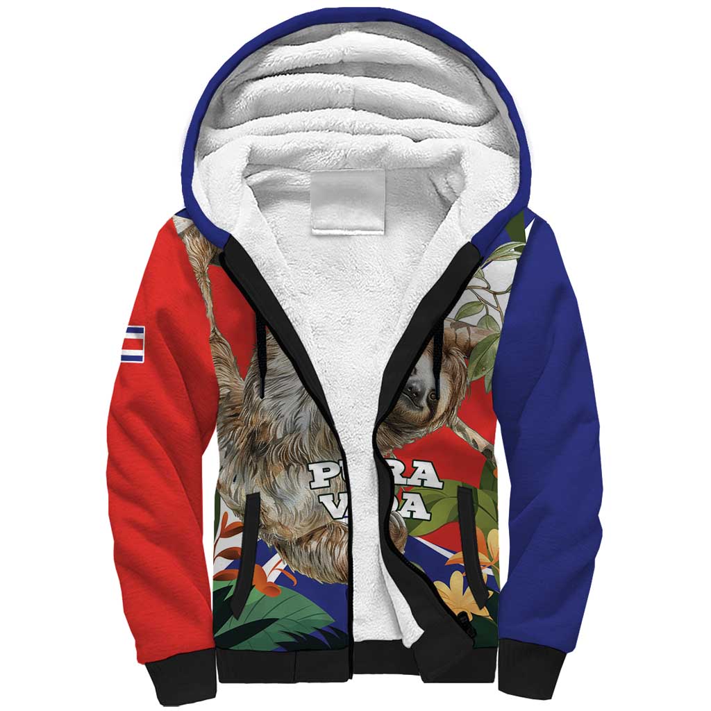 Pura Vida Costa Rica Sloth Sherpa Hoodie Tropical Flowers Flag Color - Wonder Print Shop