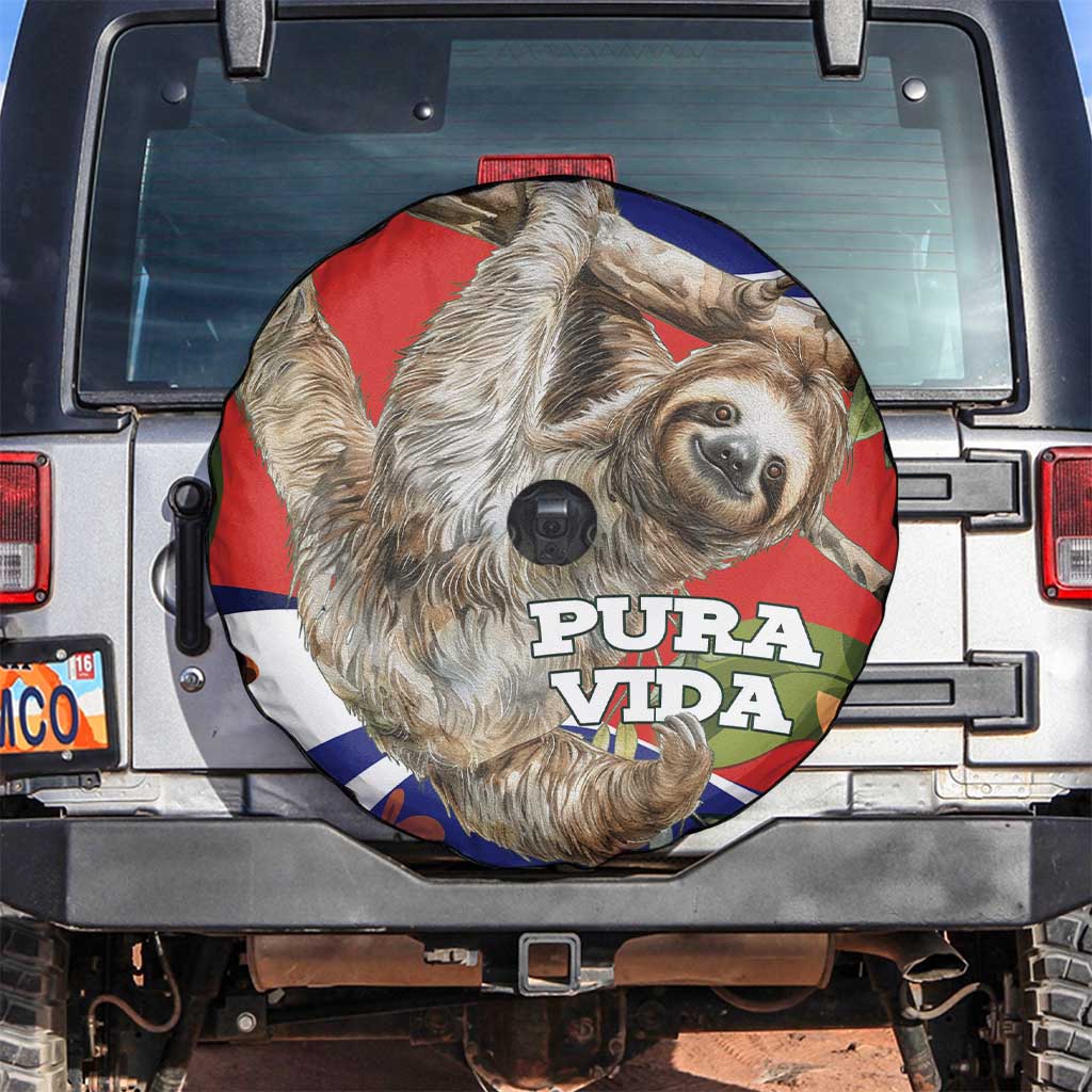 Pura Vida Costa Rica Sloth Spare Tire Cover Tropical Flowers Flag Color - Wonder Print Shop