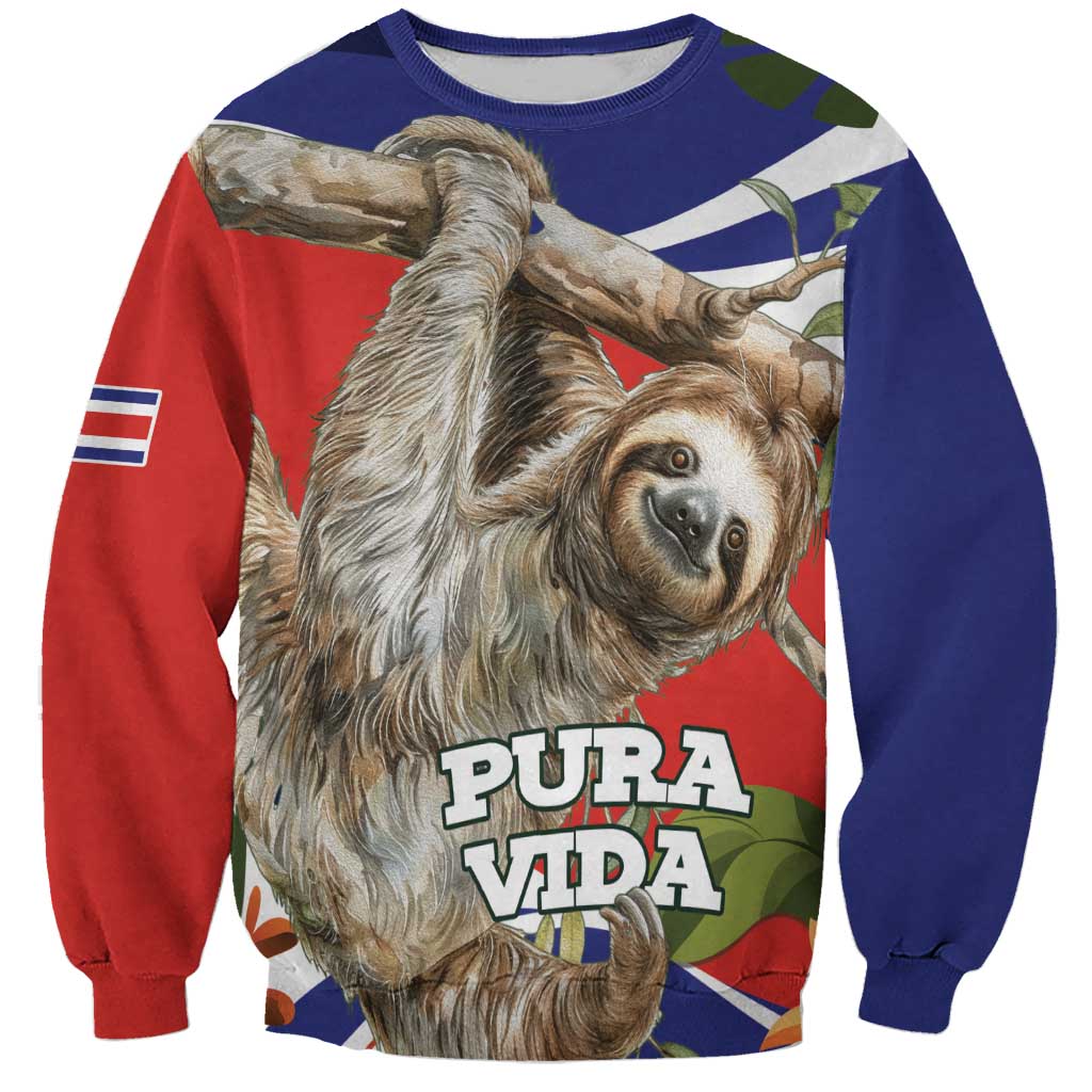 Unisex blue-red sweatshirt with sloth graphic and PURA VIDA text