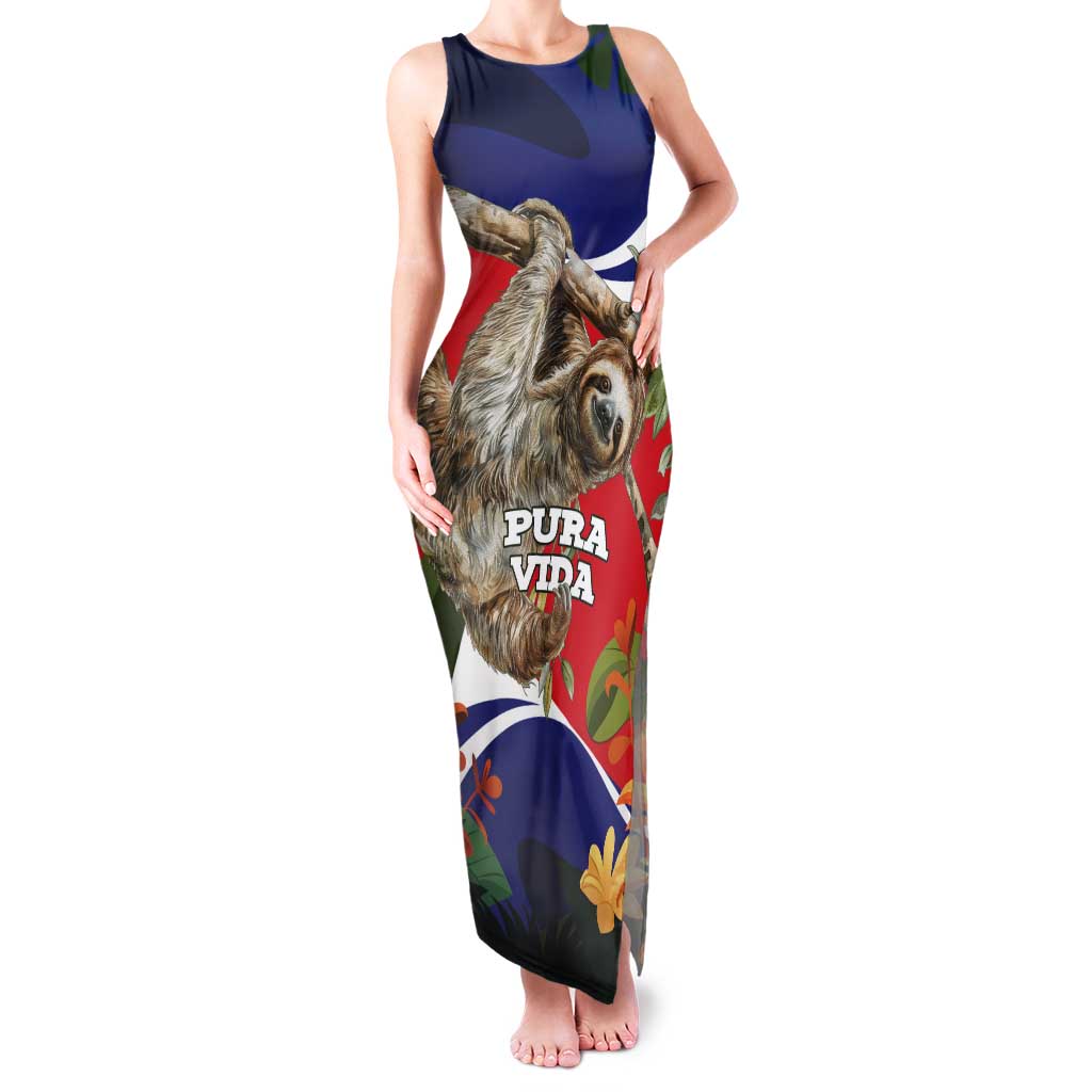 Pura Vida Costa Rica Sloth Tank Maxi Dress Tropical Flowers Flag Color - Wonder Print Shop