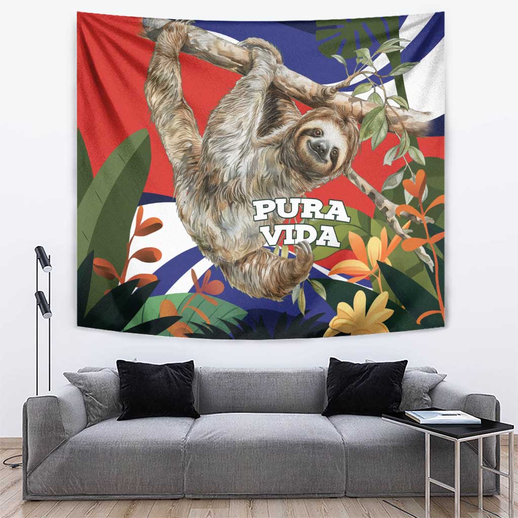 Pura Vida Costa Rica Sloth Tapestry Tropical Flowers Flag Color