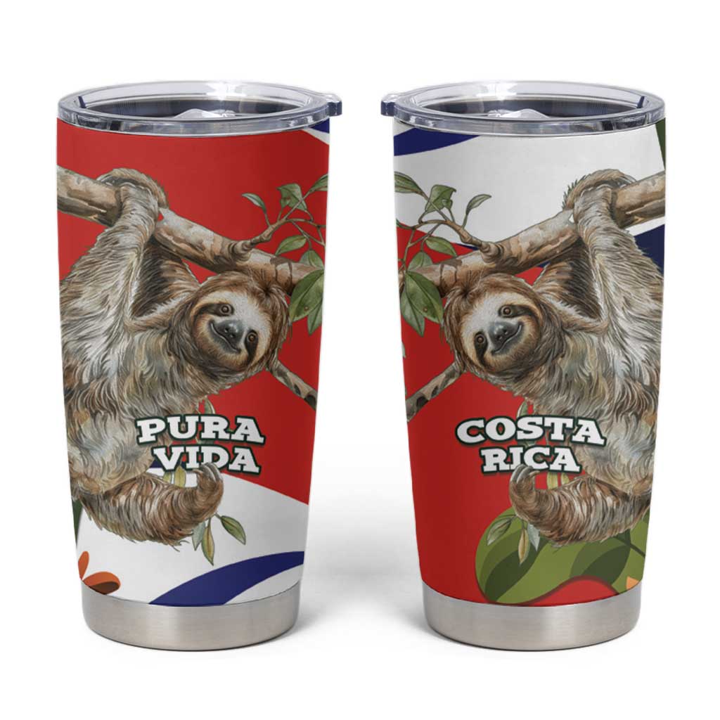 Pura Vida Costa Rica Sloth Tumbler Cup Tropical Flowers Flag Color - Wonder Print Shop