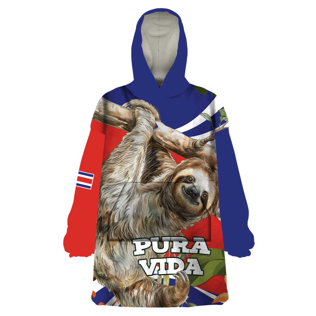 Pura Vida Costa Rica Sloth Wearable Blanket Hoodie Tropical Flowers Flag Color - Wonder Print Shop