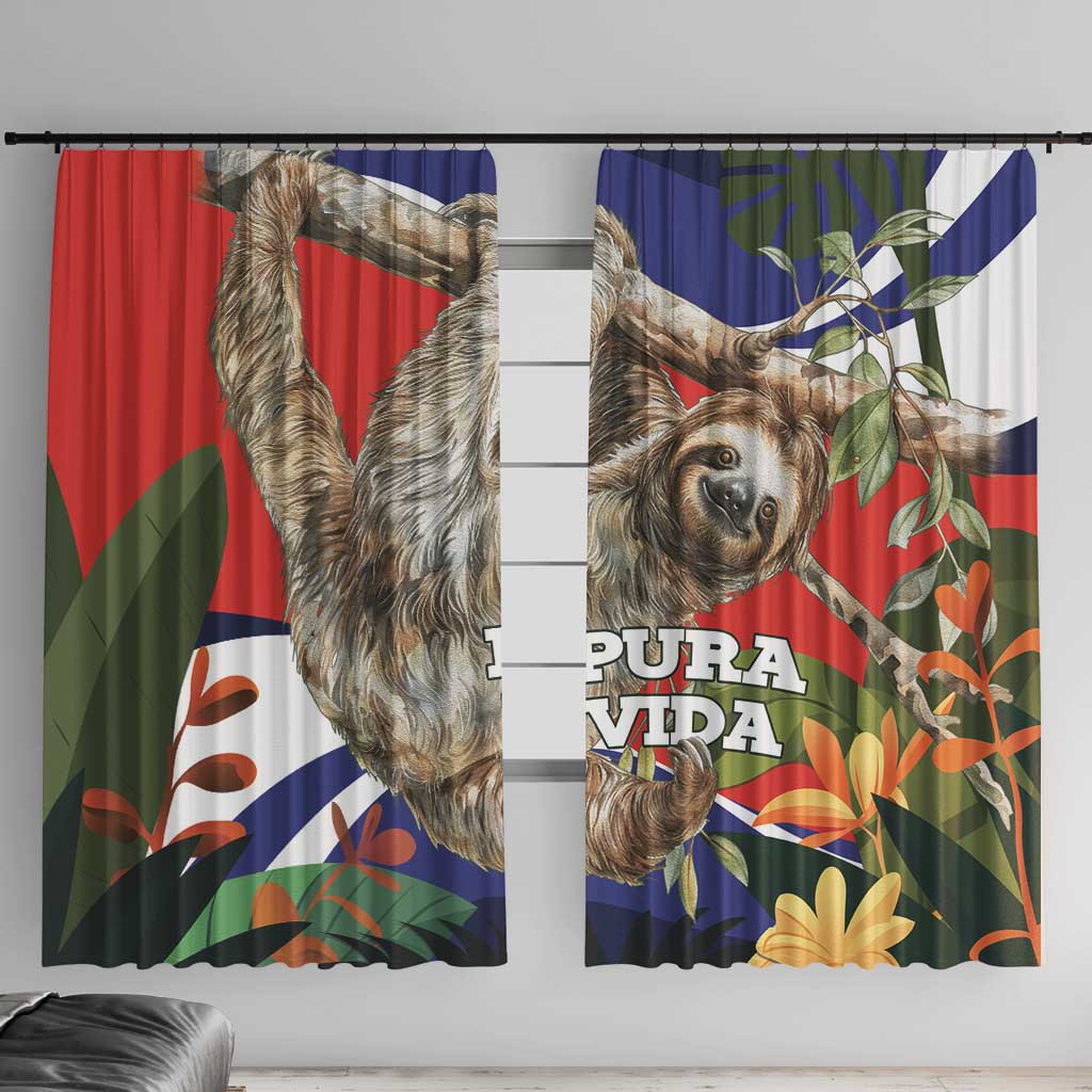 Pura Vida Costa Rica Sloth Window Curtain Tropical Flowers Flag Color - Wonder Print Shop