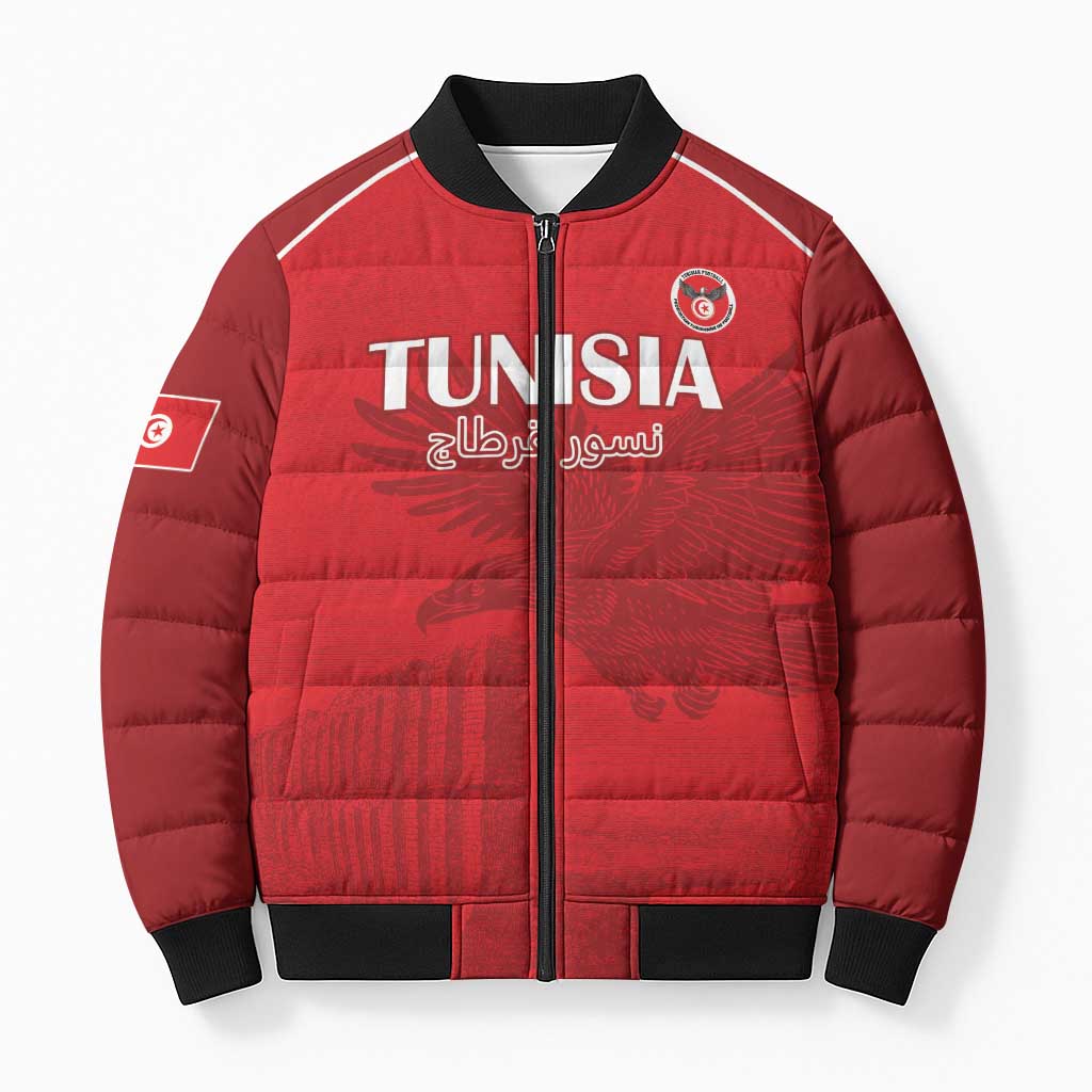 Custom Tunisia Football Bomber Puffer Jacket Red Eagles of Carthage - Wonder Print Shop