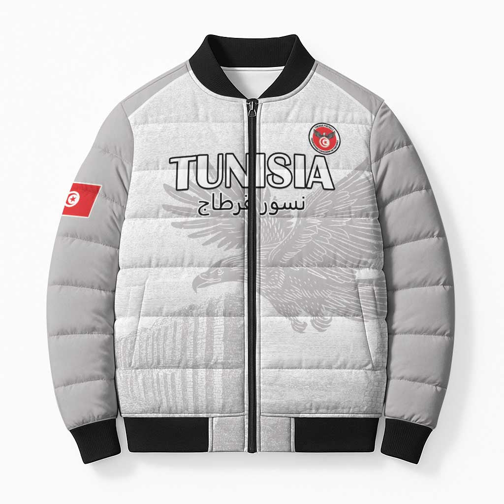 Custom Tunisia Football Bomber Puffer Jacket White Eagles of Carthage - Wonder Print Shop