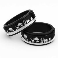 African Safari Animal Landscape Spinner Ring Black Version - Wonder Print Shop