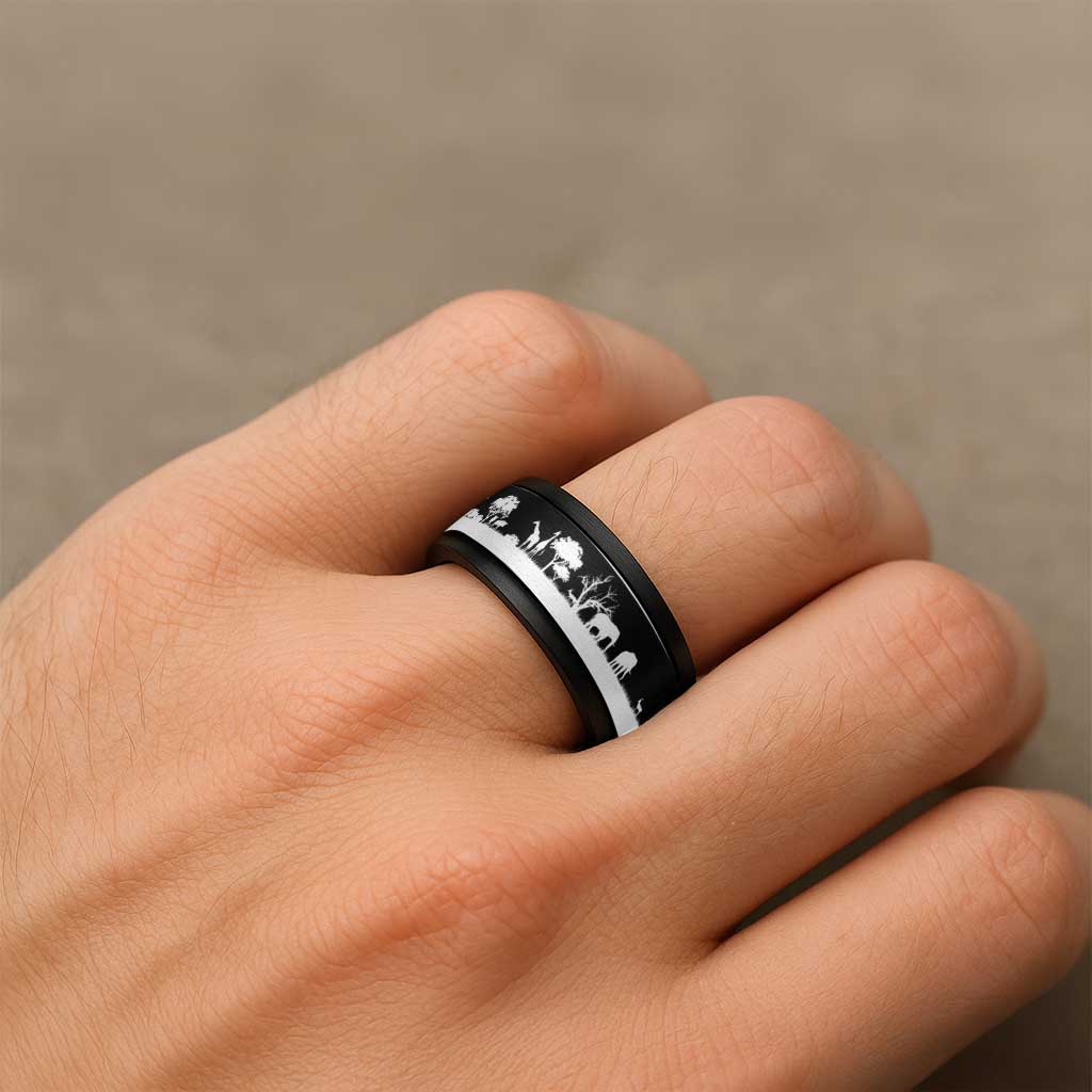 African Safari Animal Landscape Spinner Ring Black Version - Wonder Print Shop