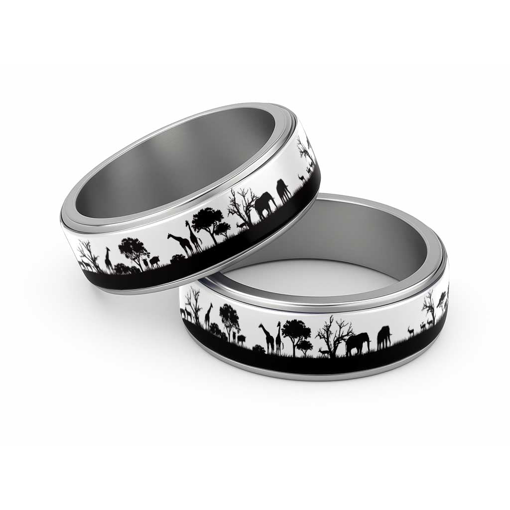 African Safari Animal Landscape Classic Ring White Version - Wonder Print Shop