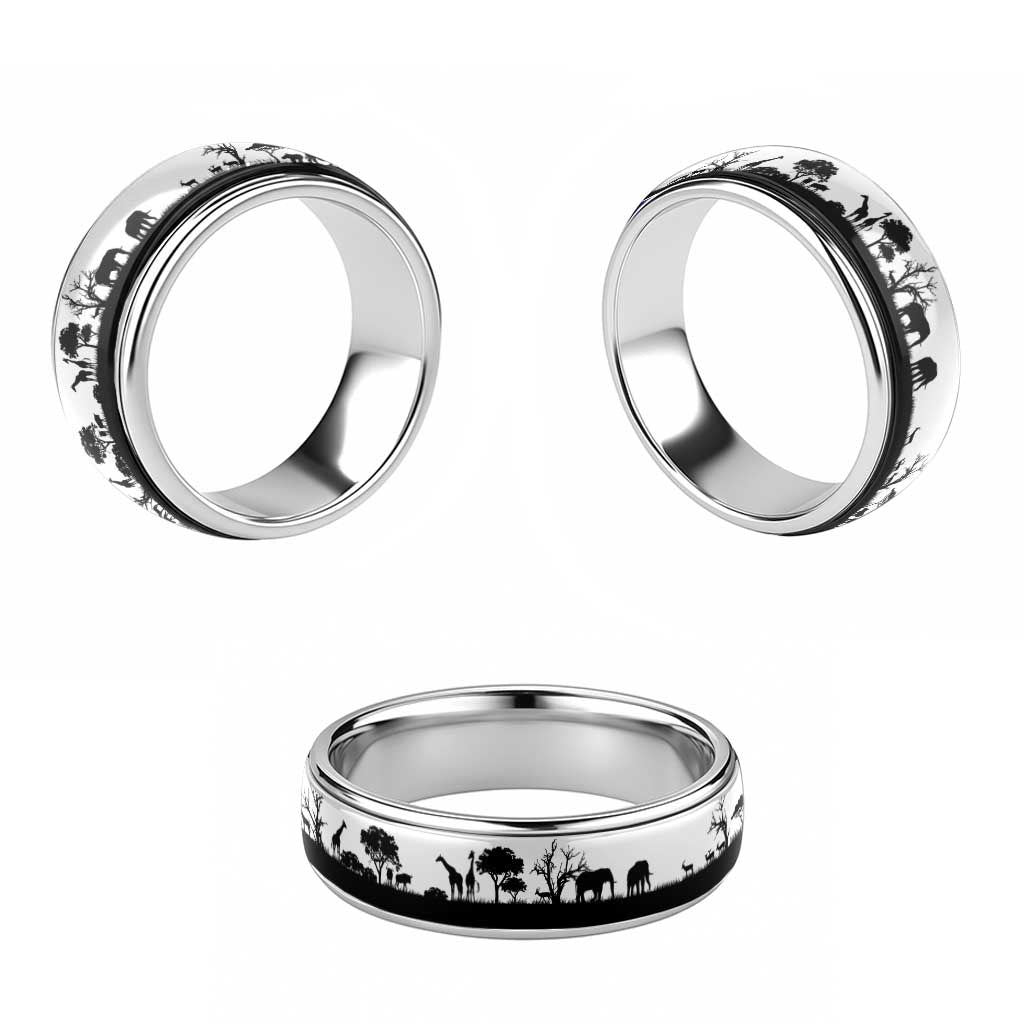 African Safari Animal Landscape Classic Ring White Version - Wonder Print Shop