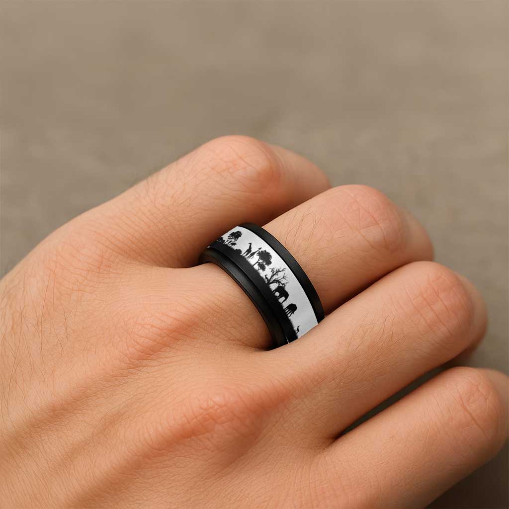 African Safari Animal Landscape Spinner Ring White Version - Wonder Print Shop