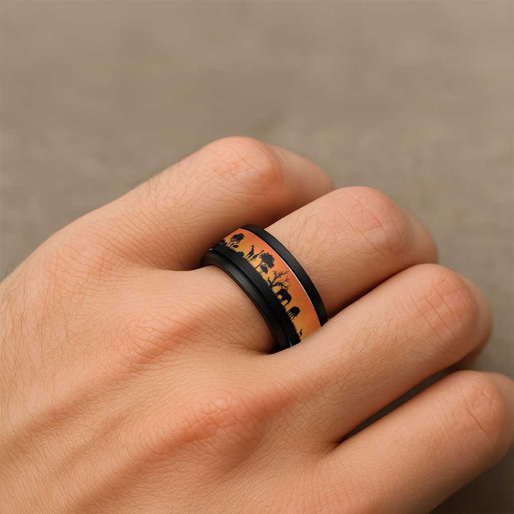 African Safari Animal Landscape Spinner Ring Sunset Version - Wonder Print Shop