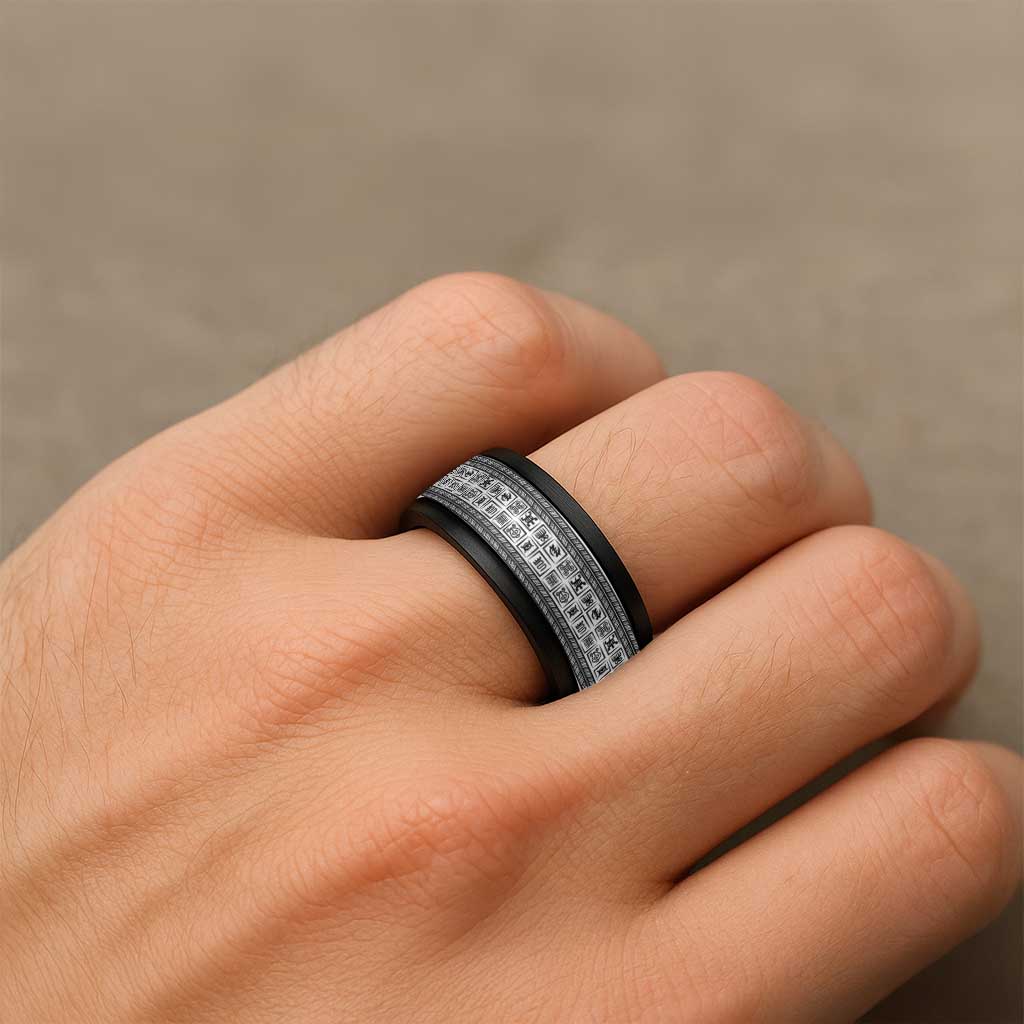 African Adinkra Symbols - White Spinner Ring - Wonder Print Shop